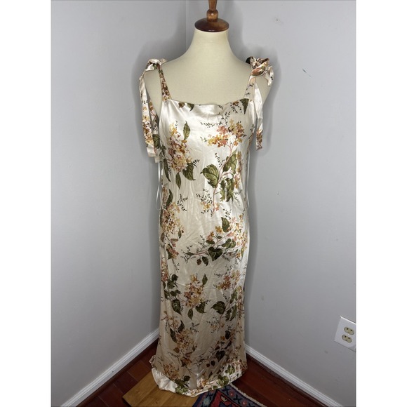 reformation aden silk dress Reformation Aden Silk Artichoke Tie Shoulder Slip Midi Dress The Closet New York